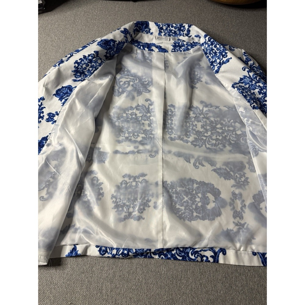 Kim Rogers Women's Open Front Blazer Jacket Size Large Blue And White Floral - Picture 7 of 12